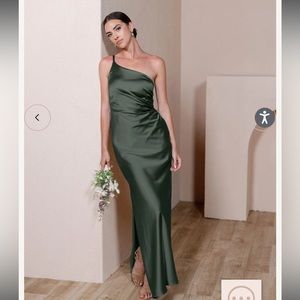 Bridesmaid Revelry Satin Dress in Deep Olive